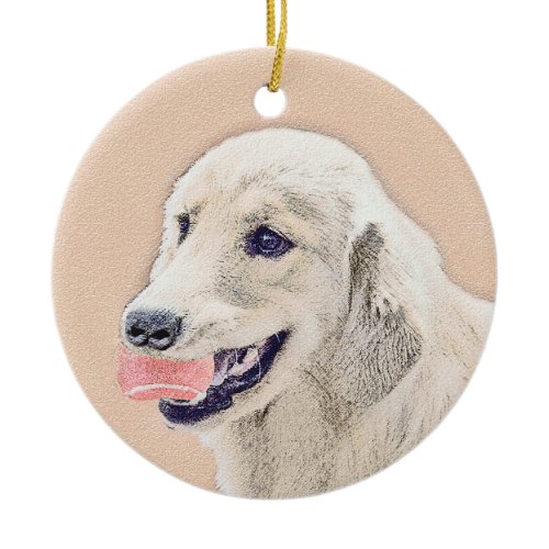 Golden Retriever with Tennis Ball Painting Dog Art Ceramic Ornament