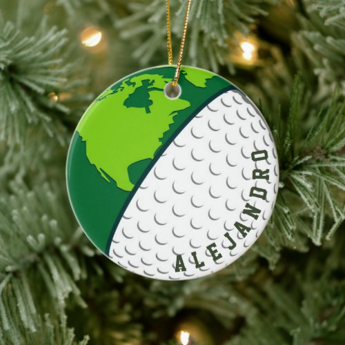 Golf Ball World Planet Personalized Golfer's Name Ceramic Ornament
