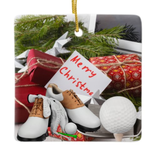 Golf Merry Christmas card to gifts to golfer  Ceramic Ornament