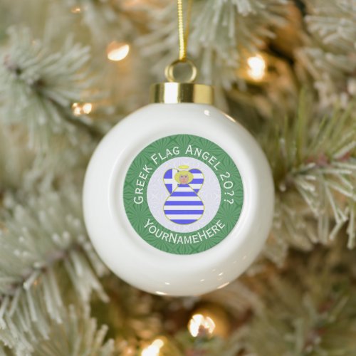 Greek Blonde Angel Christmas Flag Personalized  Ceramic Ball Christmas Ornament