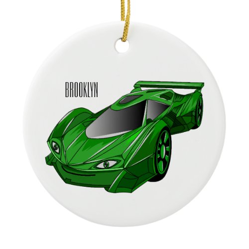 Green sports car with airfoil illustration ceramic ornament
