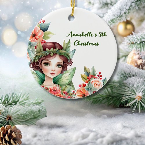 Green Woodland Fairy with Flowers Ornament