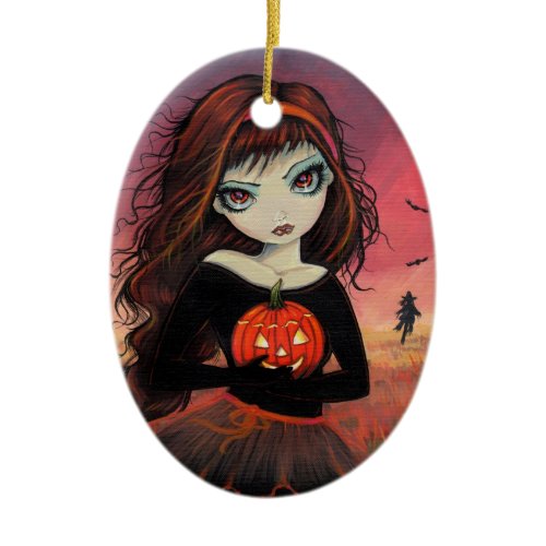 Halloween Ornament Big Eye Girl with Pumpkin