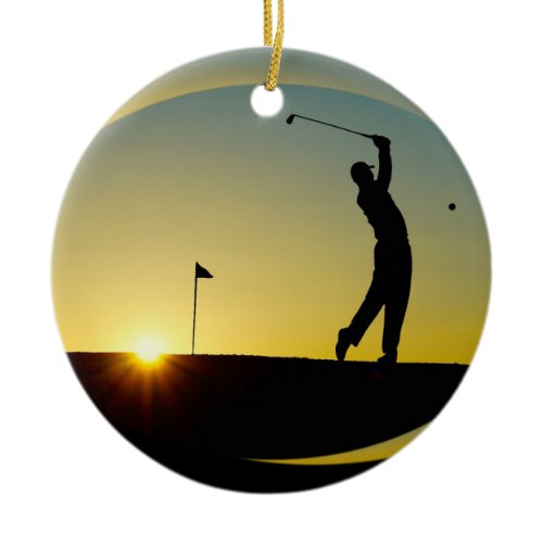 HAMbyWG  - Sunset - Golfer Ceramic Ornament