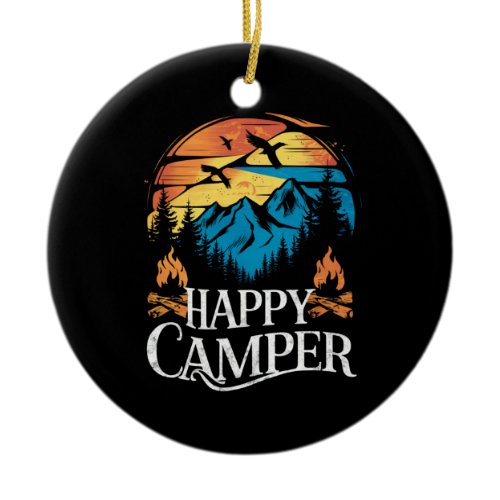 Happy Camper Retro Vintage Matching Camping Crew  Ceramic Ornament