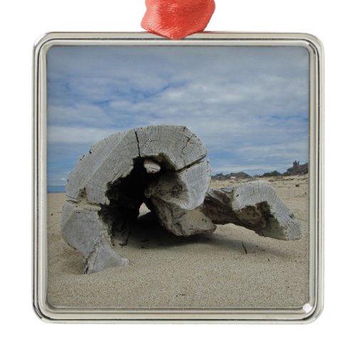 Happy Holiday Warm Pacific Coast Beach Driftwood Metal Ornament