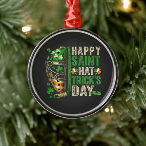 Happy Saint Hat Trick Ice Hockey Player Metal Ornament
