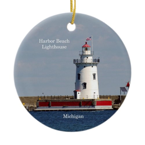 Harbor Beach Lighthouse circle ornament