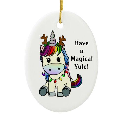 Have a Magical Yule Unicorn Ceramic Ornament