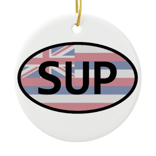 Hawaii Flag Standup Paddling Ceramic Ornament