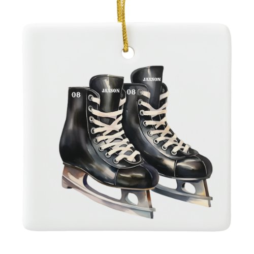 Hockey skate personalized name and number ceramic ornament