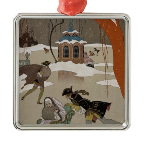 Ice Skating on the Frozen Lake Metal Ornament