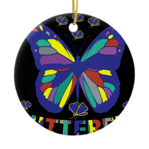i-love-butterfly-typography-quotes-vintage ceramic ornament