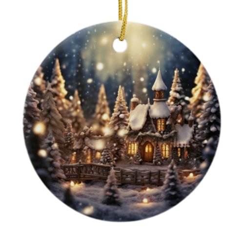 Inspired Christmas Themed Fairy-Tale Castle  Ceramic Ornament