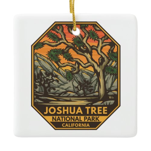 Joshua Tree National Park Sunset Retro Emblem Ceramic Ornament