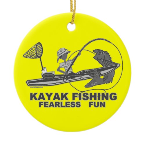 Kayak Fishing Black &amp; White Whimsy Ceramic Ornament