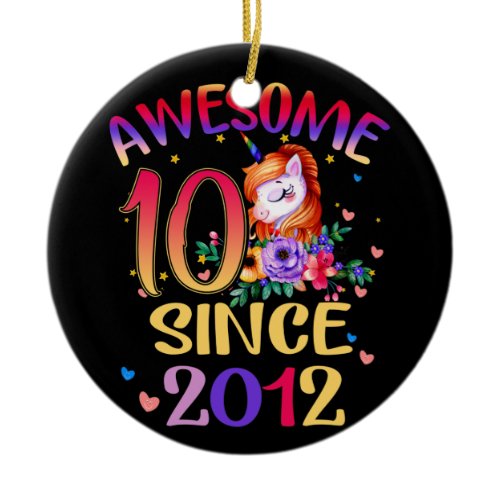Kids 10th Birthday Party Cute Unicorn Girl 10 Year Ceramic Ornament