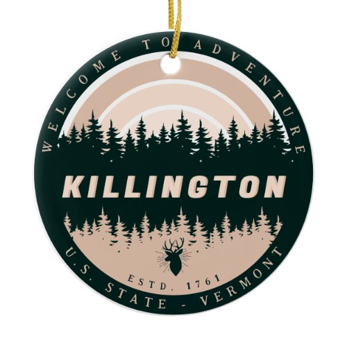 Killington Vermont Vintage Pine Trees Nature Ceramic Ornament