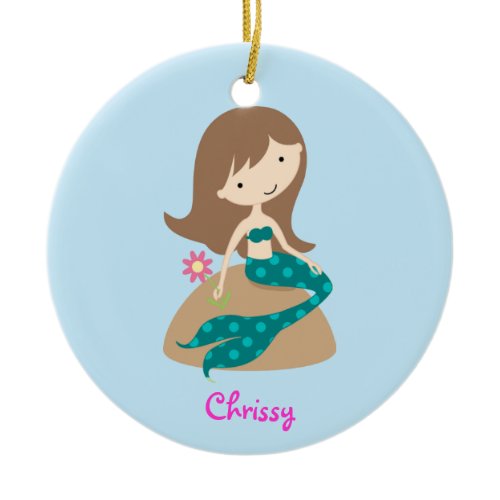 KRW Custom Cute Teal Mermaid Photo Ornament
