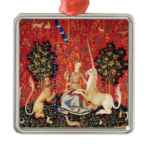 LADY AND UNICORN Lion,Fantasy Flowers,Animals Metal Ornament