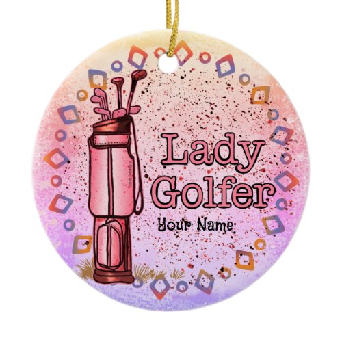 Lady Golfer golf Ceramic Ornament
