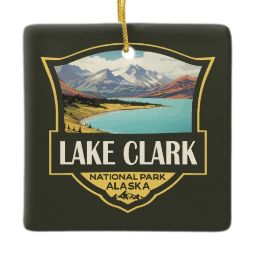 Lake Clark National Park Illustration Travel Art Ceramic Ornament