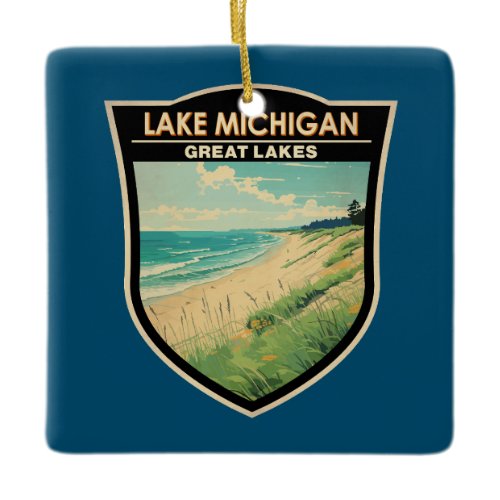 Lake Michigan Travel Art Vintage Ceramic Ornament