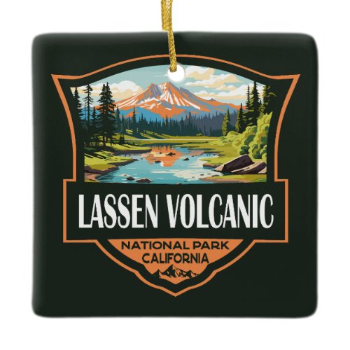 Lassen Volcanic National Park Illustration Travel Ceramic Ornament