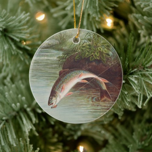Leaping Brook Trout by S.A. Kilbourne Vintage Fish Ceramic Ornament