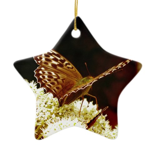 Leather Brown, Tan &amp; Chocolate Colored Butterfly Ceramic Ornament
