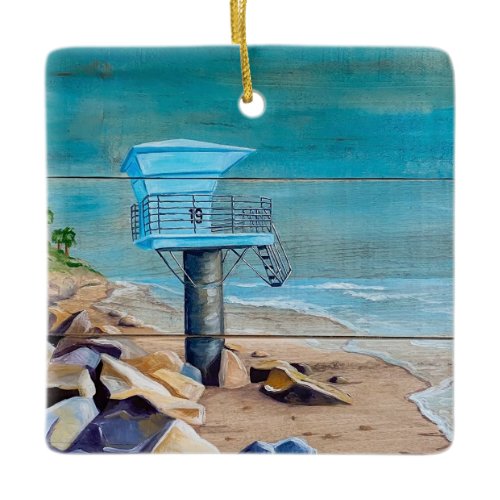 Lifeguard Tower 19 Rocky Beach  Ceramic Ornament