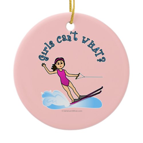 Light Female Water Skier Ceramic Ornament