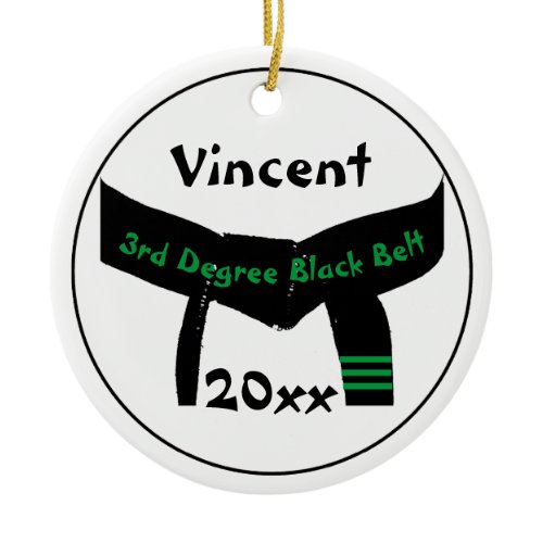 Martial Arts 3rd Degree Black Belt Green Text Ceramic Ornament