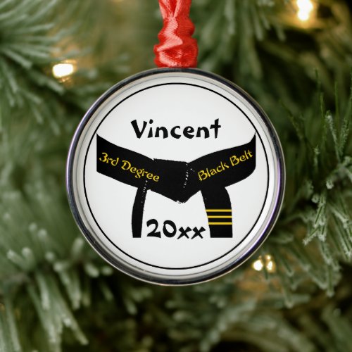 Martial Arts Third Degree Black Belt Rank Metal Ornament