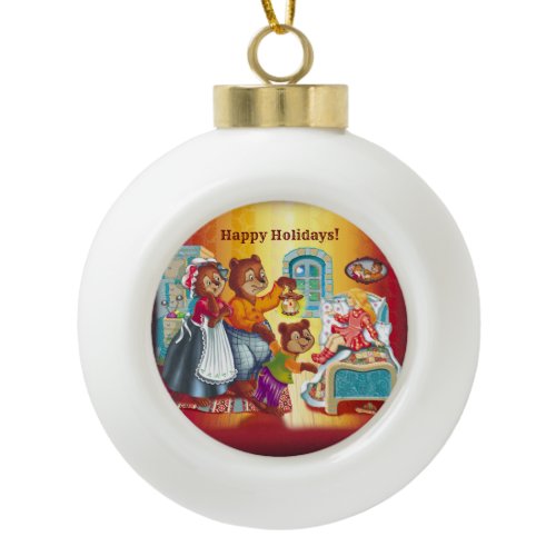 Masha and 3 fairy-tale bears ceramic ball christmas ornament