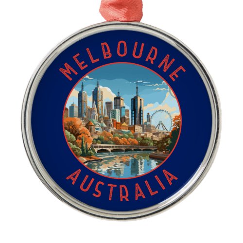 Melbourne Australia Retro Distressed Circle Metal Ornament