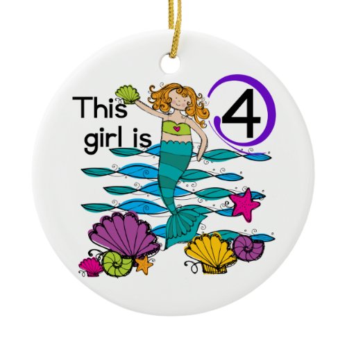 Mermaid 4th Birthday Tshirts and Gifts Ceramic Ornament