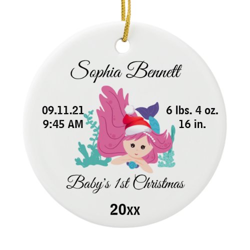 Mermaid Baby's Girl First Christmas Custom Photo  Ceramic Ornament