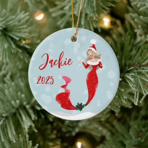 Mermaid Lover Holiday Christmas Bubbles  Ceramic Ornament