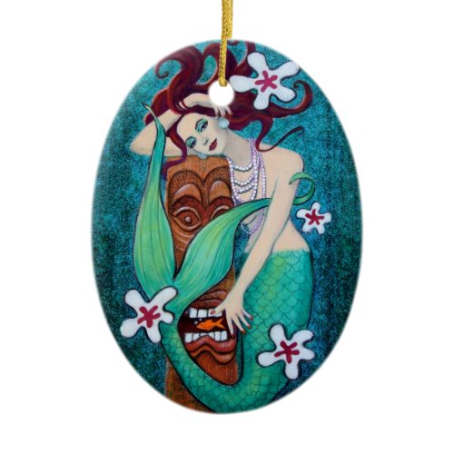 Mermaid Tiki Fantasy Art Christmas Ornament