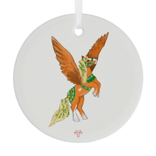 Mighty Belgian Pegasus Vintage Carousel Horse  Glass Ornament