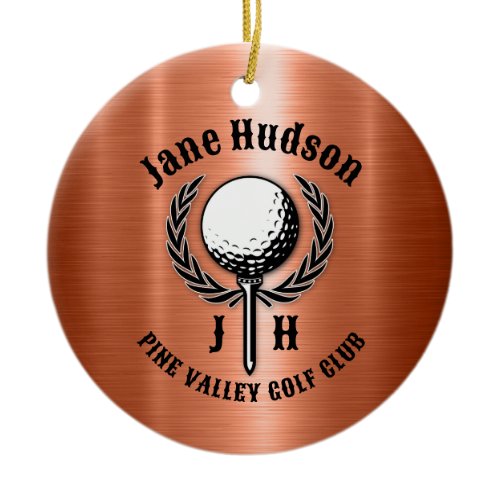 Minimalist Elegant Brushed Copper Golf Design Ceramic Ornament