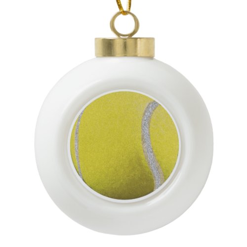 Modern Yellow Tennis Ball With Faux Glitter Line   Ceramic Ball Christmas Ornament
