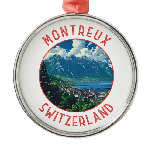 Montreux Switzerland Retro Distressed Circle Metal Ornament