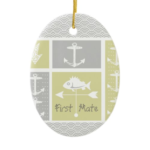 Nautical Yellow and Gray Anchor Fish Weather Vane Ceramic Ornament