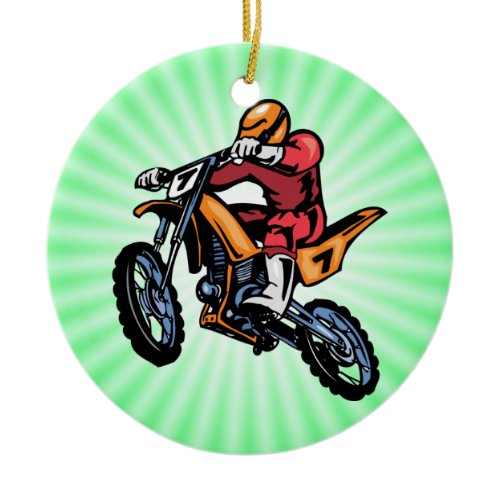 Neon Green Motocross Ceramic Ornament