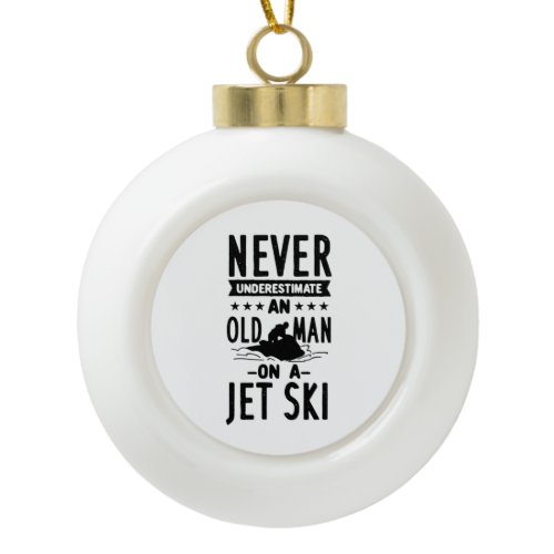 Old Man On A Jet Ski   Ceramic Ball Christmas Ornament