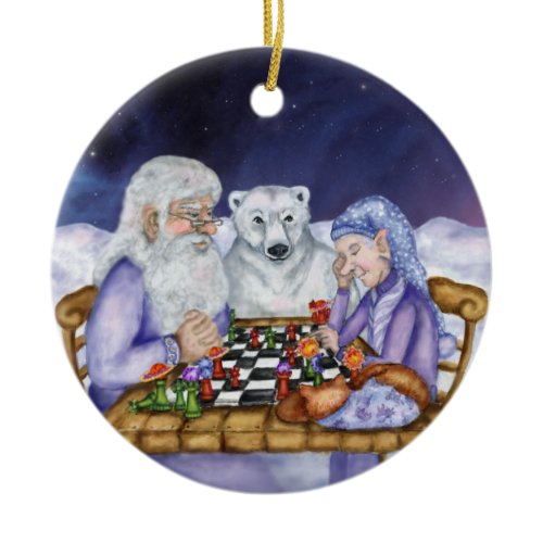 Old Man Winter and Jack Frost Play Chess Ornamnent Ceramic Ornament
