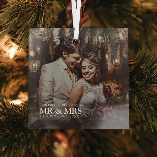Our First Christmas as Mr &amp; Mrs Photo Stylish  Glass Ornament
