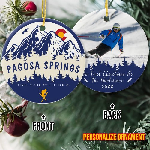 Pagosa Springs Colorado Flag Mountain Skiing Ceramic Ornament